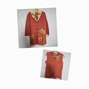 STORYBOOK KNITS SWEATER WOMENS SUNFLOWER CARDIGAN AND TOP SET SIZE L&M